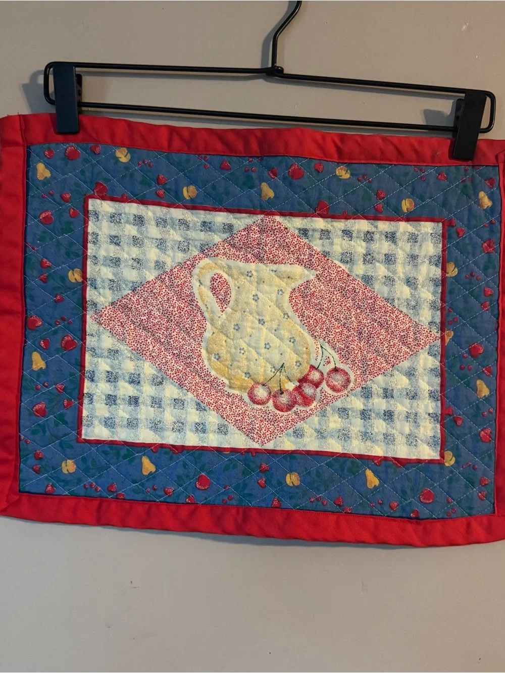 VintageQuilted Placemat Pair Fruit Themed Grannycore Country Cottagecore